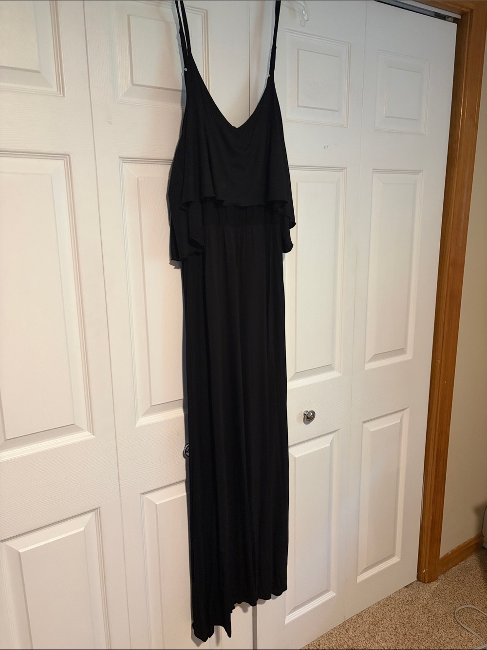 Black Ruffle Layer Maxi T-Shirt Dress